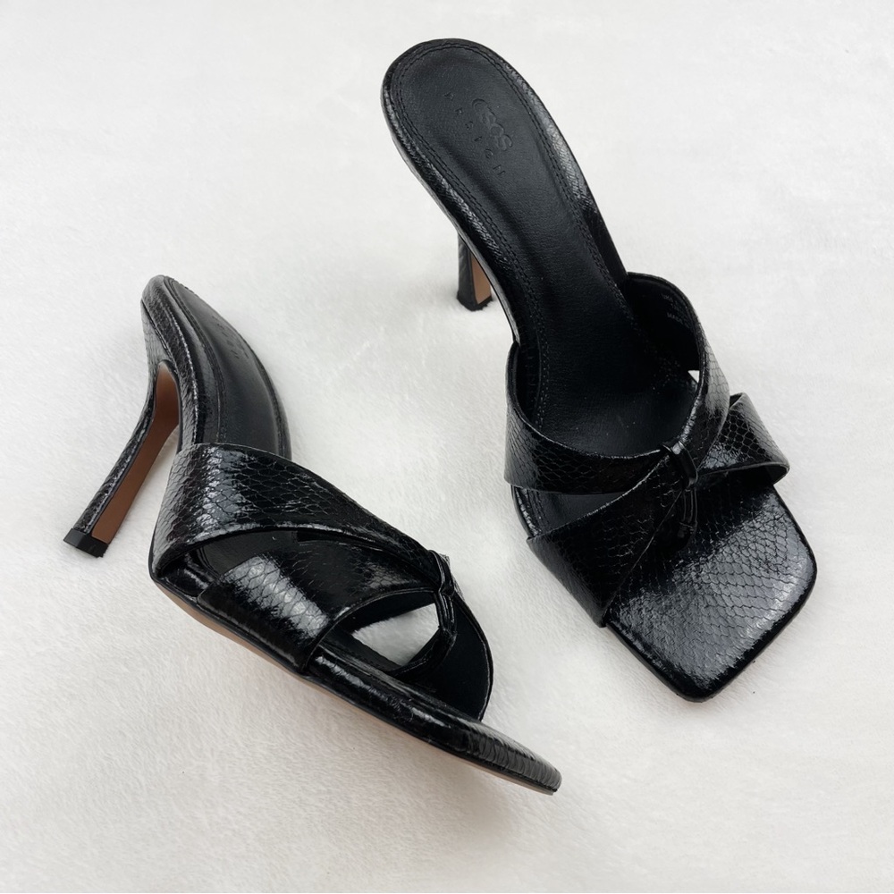 Y2k 90s Style Black Square Toe Open Toe Heels - image 1